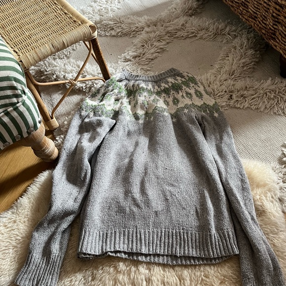 Cozy Warm Fair Isle Sweater - Oversized Grey Long Sleeve Knit - Winter Sweater - Picture 7 of 7